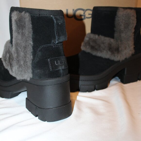 NIB UGG WOMEN'S BROOKLYN SUEDE‎ SHEARLING SPILL SEAM PLATFORM BOOTS BLACK - Picture 7 of 8